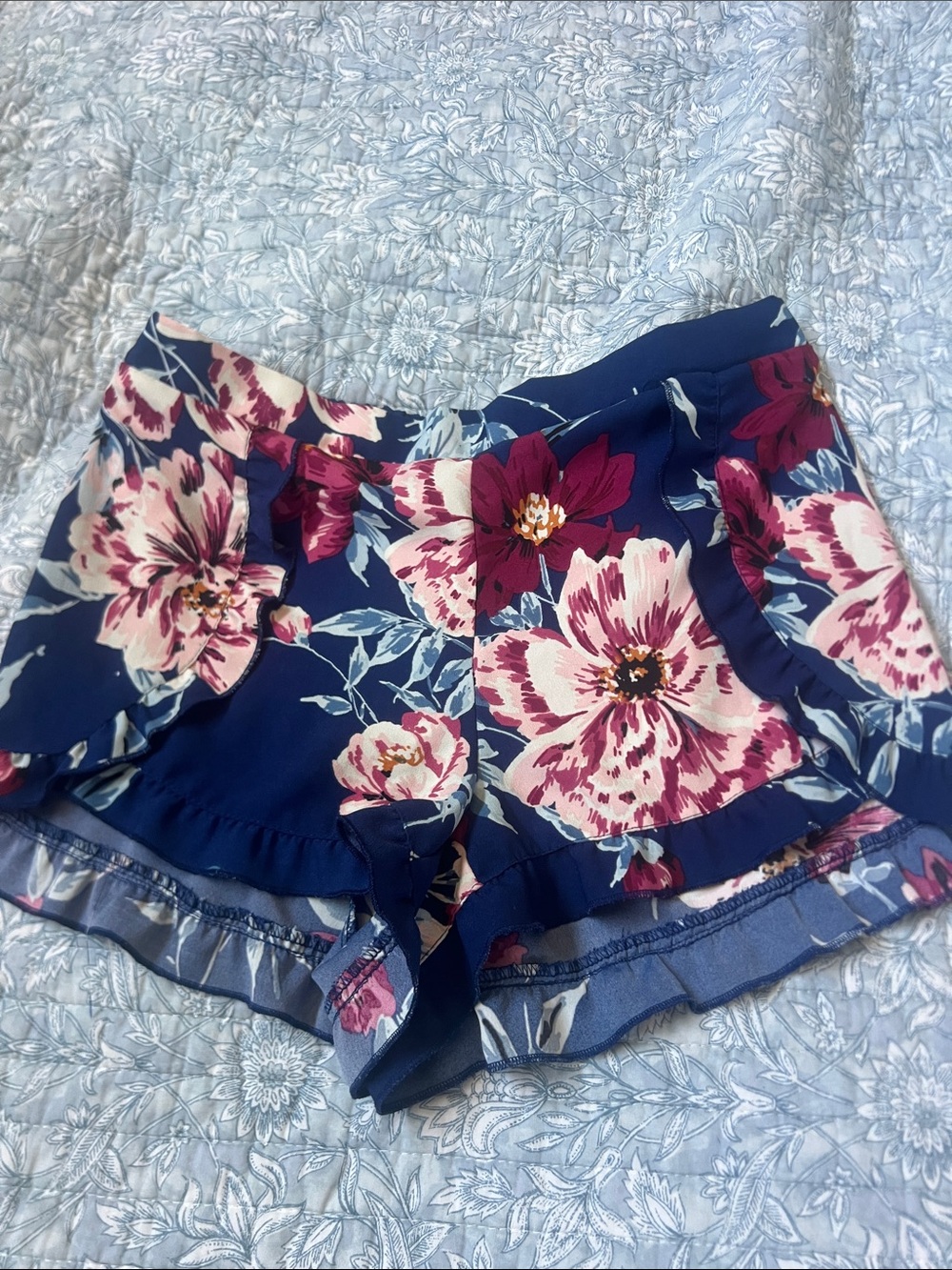 Charlotte Russe Navy Floral High Waist Ruffle Shorts